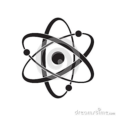 Black Atom vector icon. Symbol of science, education, nuclear physics, scientific research. Three electrons rotate in orbits Vector Illustration