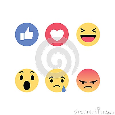 High quality vector round yellow cartoon bubble emoticons comment social media Facebook chat comment reactions, icon template face Vector Illustration