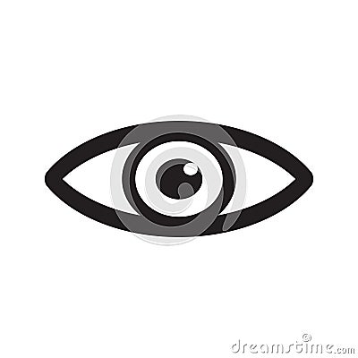 Simple black eye icon vector with round reflection in pupil. Vector Illustration