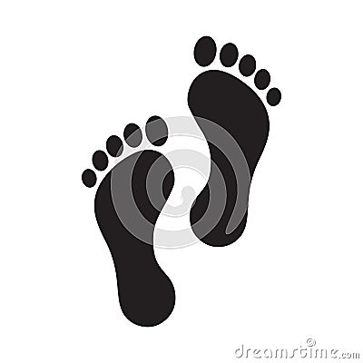 Human feet black silhouette on white background. Footprint with toes symbol icon Vector Illustration