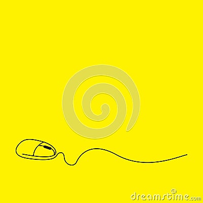 Simple computer mouse outline vector illustration on yellow background. Vector Illustration