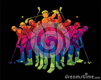 Group of Golf players action cartoon sport graphic Vector Illustration