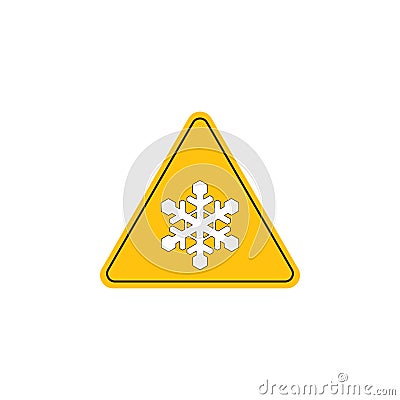 Warning frost hazards road symbol on yellow round triangle board Vector Illustration