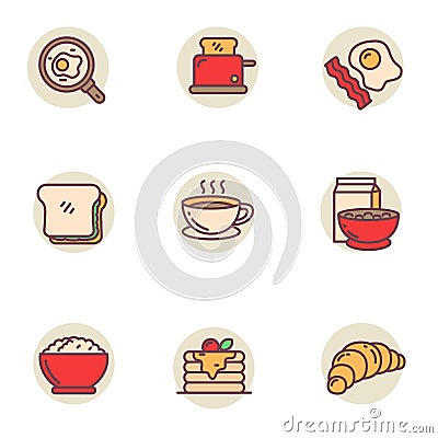 Set of breakfast foods icons in linear color style Stock Photo