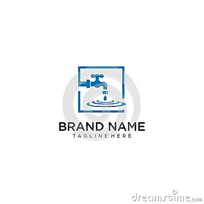 Water Pipe Logo Design Vector Template . Faucet Plumbing Logo . Water Tap Logo Stock Photo
