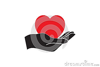 Red heart in hand. Template for transplant ,organ, donation, charity, health, voluntary, nonprofit organization. Vector isolated Vector Illustration