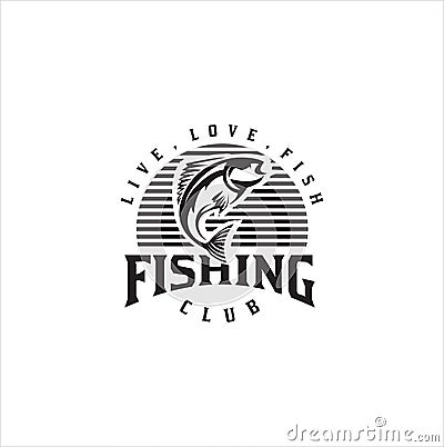 Retro fishing Logo club vector badges labels emblems . Vintage Fishing Sport Club Logo Vector silhouette Vector Illustration