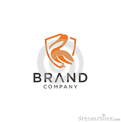 Pelican Logo abstract design vector template . Pelican Shield Logo Design . Vector Illustration