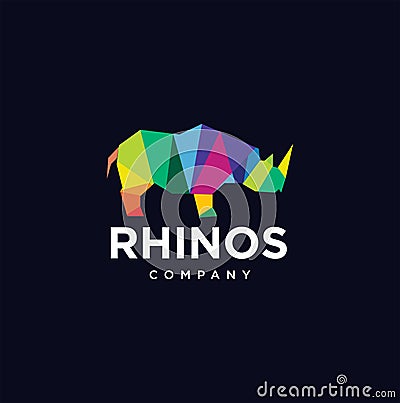 Rhino Logo Polygon Vector Colorful . Power Tech Rhinoceros Logo Design Vector Illustration Vector Illustration