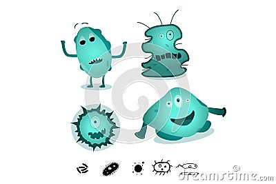 Bacteria Monsters, Terrible, Cute, Scared, Confused Stock Photo