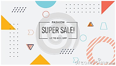 Sale poster with geometric shapes. Super Sale vector illustration. Vector background memphis style Vector Illustration