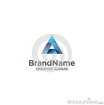 Letter A tech Logo Design Vector . Letter A Abstract Triangle Logo Blue design vector template . Triangle ribbon polygon Logotype Stock Photo