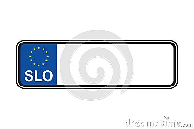 Slovenia blank license plate with free copy space place for text and European Union EU flag. Vector Illustration