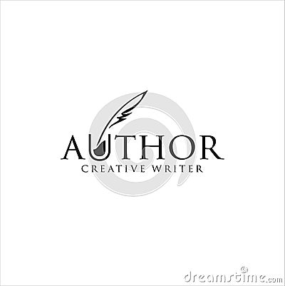 Author Write Logo Templates Design Vector Stock . vintage pen feather writer symbol, literature icon, diary sign, black illustrati Cartoon Illustration
