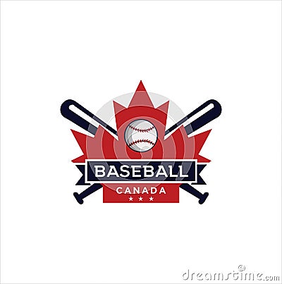 Canadian Baseball Logo Design vector illustration. maple leaf Baseball logo . Canadian Sport Logo . Canada Baseball Logo Cartoon Illustration