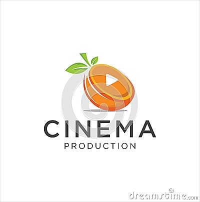 Fruit Orange Cinema logo movie emblem template . Movie Production Logo .Film Camera Logo Template . film strip cinema , Videograph Stock Photo