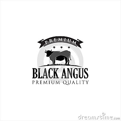 Black angus logo design template silhouette . cow farm logo . Angus Cow Logo . Cattle Farm Logo Angus Cow Farm . Cow Logo Vintage Vector Illustration