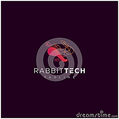 Abstract Rabbit Tech Logo Design . Rabbit Run Technology Icon Vector Logo . Rabbit Digital Logo Stock Photo