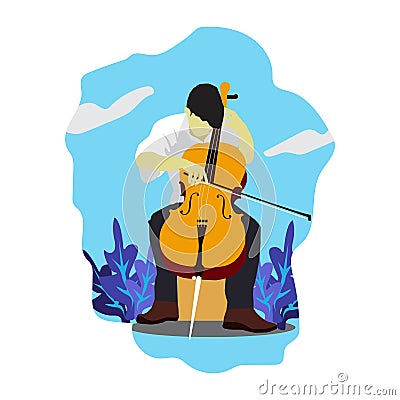 Cellist man playing cello, musicain playing classical Vector Illustration