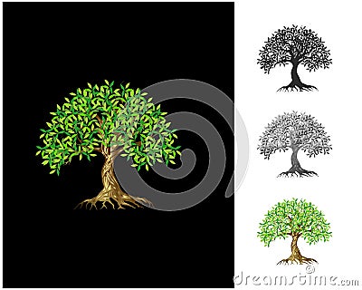 Charming decorative tree, Luxury elegant tree logo, exotics logo designs on black background. Vector Illustration