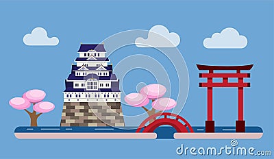 Japan castle famous landmark building travel concept in flat illustration editable vector background Vector Illustration