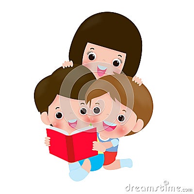 Cute kids reading book, World Book Day, education concept, Happy Children while Reading Books, back to school Vector Illustration Vector Illustration