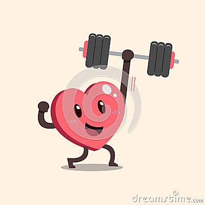 Cartoon heart character doing weight training Vector Illustration