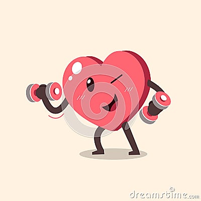 Vector cartoon heart character doing weight training Vector Illustration