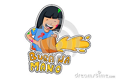 Vector Cartoon Illustration Of Holi Sticker Vector Illustration