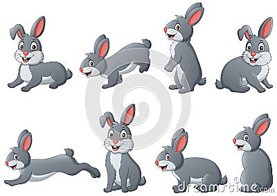 Set of funny rabbit cartoon Vector Illustration