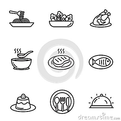 Set of cuisine icons in black line design Cartoon Illustration