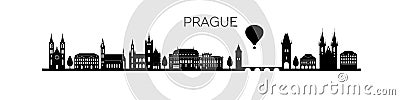 Panorama of Prague flat style vector illustration. Cartoon Prague architecture symbols and objects. Prague city skyline vector bac Vector Illustration