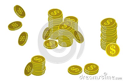 Set of bunches stacks dollar in flat style or coin dollar in different style or finance currency concept in doodle Stock Photo