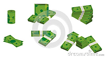 Set of bunches stacks dollar in flat style or coin dollar in different style or finance currency concept in doodle Stock Photo