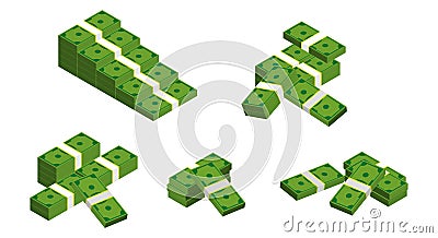 Set of bunches stacks dollar in flat style or coin dollar in different style or finance currency concept in doodle Stock Photo