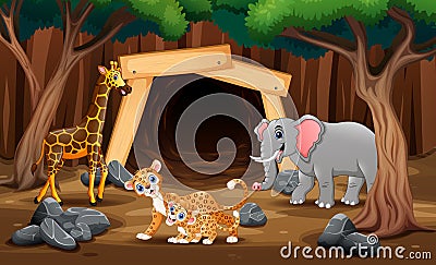 Animals in front the mine entrance Vector Illustration