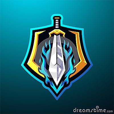 Sword mascot logo desain Vector Illustration