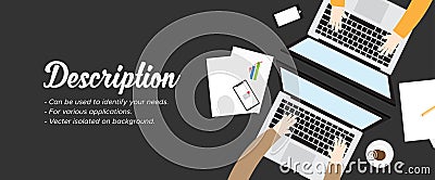 Banner office working flat design object isolated on background. Vector Illustration