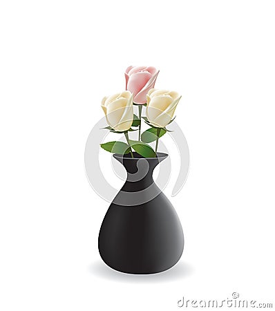 Three roses in vase Vector Illustration