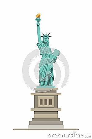 Liberty statue monument, american famous landmark in front view. cartoon illustration vector isolated in white background Vector Illustration