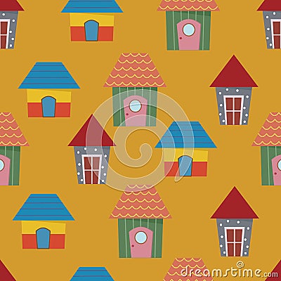 Cute seamless pattern house, pastel color and colorful Vector Illustration