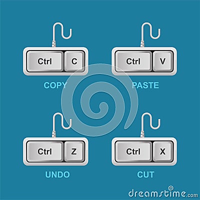 Set of keyboard buttons,Ctrl C,Ctrl V,Ctrl Z,Ctrl X,Key shortcut . Vector Illustration