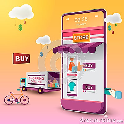 Shopping Online on Mobile VECTOR Vector Illustration