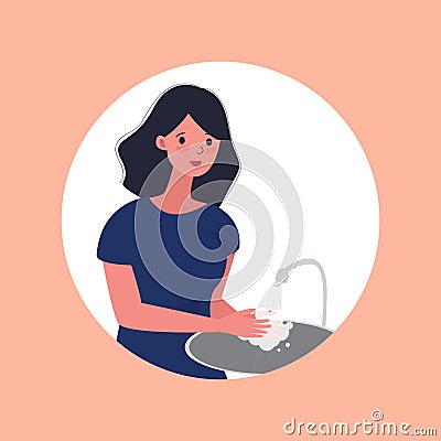 Illustration young woman wash hand. Vector Illustration