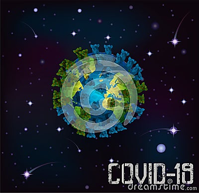 Coronavirus Covid-19 infects planet Earth card Vector Illustration