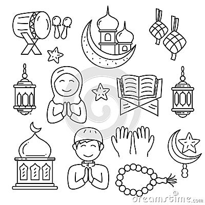 Set of islamic doodle vector illustration in cute hand drawn style Cartoon Illustration