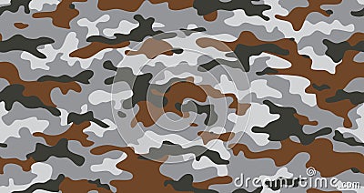 Camouflage seamless pattern. repeat print. Vector illustration. Khaki texture, military army gray black and whi Vector Illustration