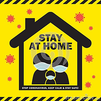 Covid-19 - stop coronavirus quarantine campaign of stay at home flat design Vector Illustration