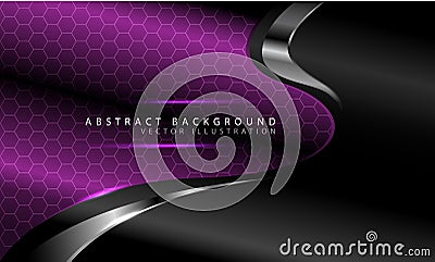 Abstract purple curve hexagon pattern with silver line on dark grey design modern luxury futuristic background vector Vector Illustration
