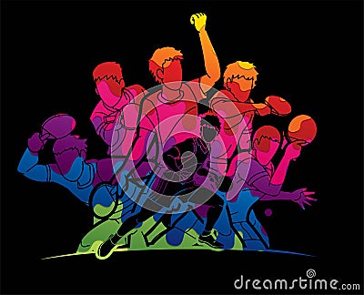 Group of Ping Pong players, Table Tennis players action cartoon sport graphic Vector Illustration